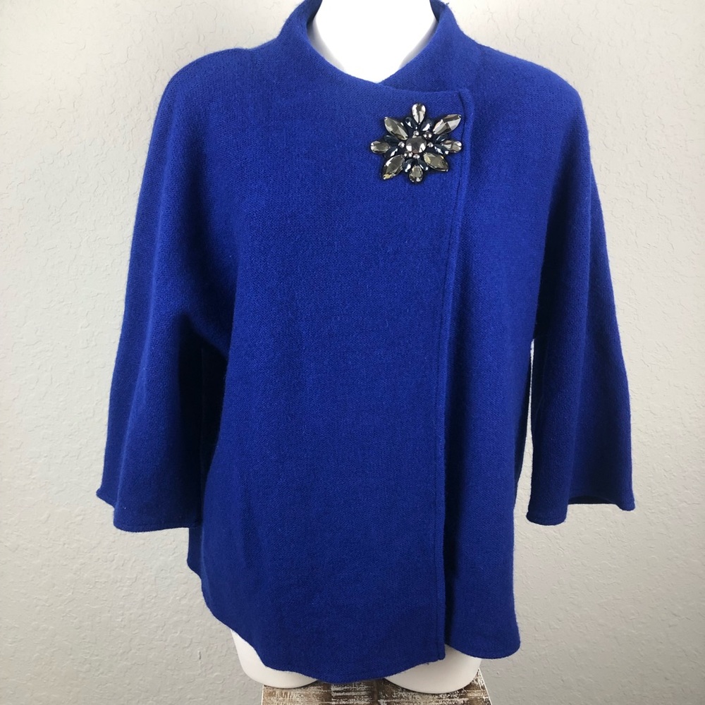 JM Collection Blue Wool Sweater Poncho
